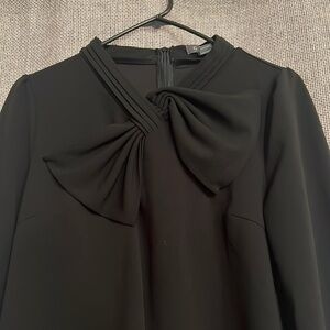 Gracia brand Elegant Black Long Sleeve Women's Top Corporate Goth Bow Pinup